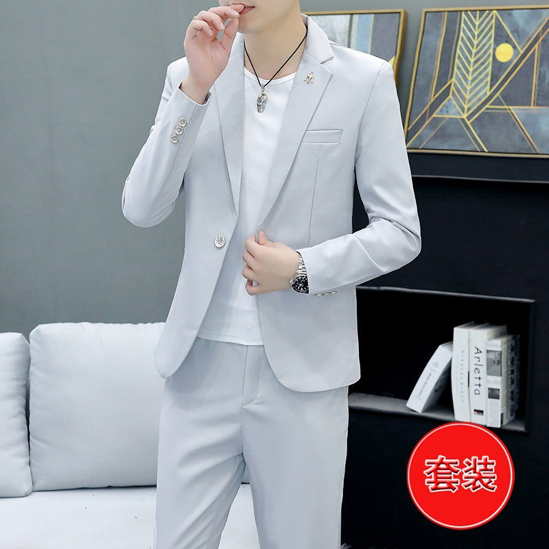 LOVECCR Suit Men's One Suit Matching Summer Korean Style Trendy Fashion Dress 3/4 Sleeve Non-Ironing Casual Small Suit