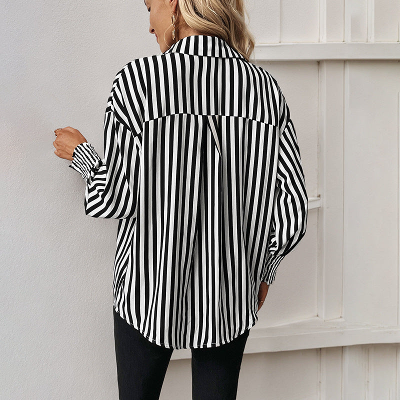 LOVECCR wholesale Hot new foreign trade 2025 tops long-sleeved black and white striped shirts women