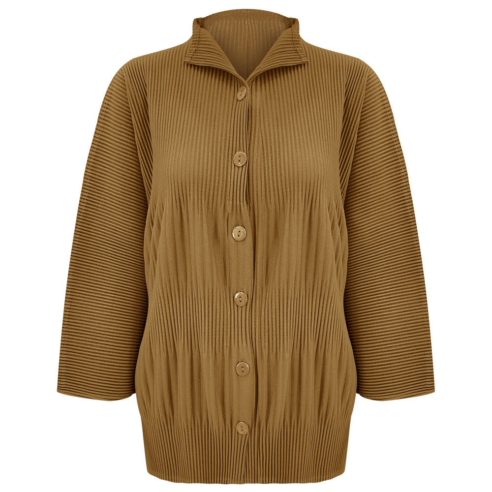 spring new thickened single-breasted shirt women's solid color pleated loose casual style with long-sleeved top