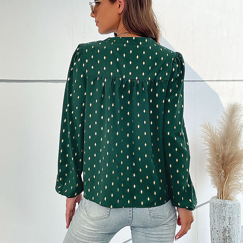 LOVECCR Cross-border popular spring and autumn new Popular trade 2025 commuter women's clothing long-sleeved polka dot bronzing design shirt