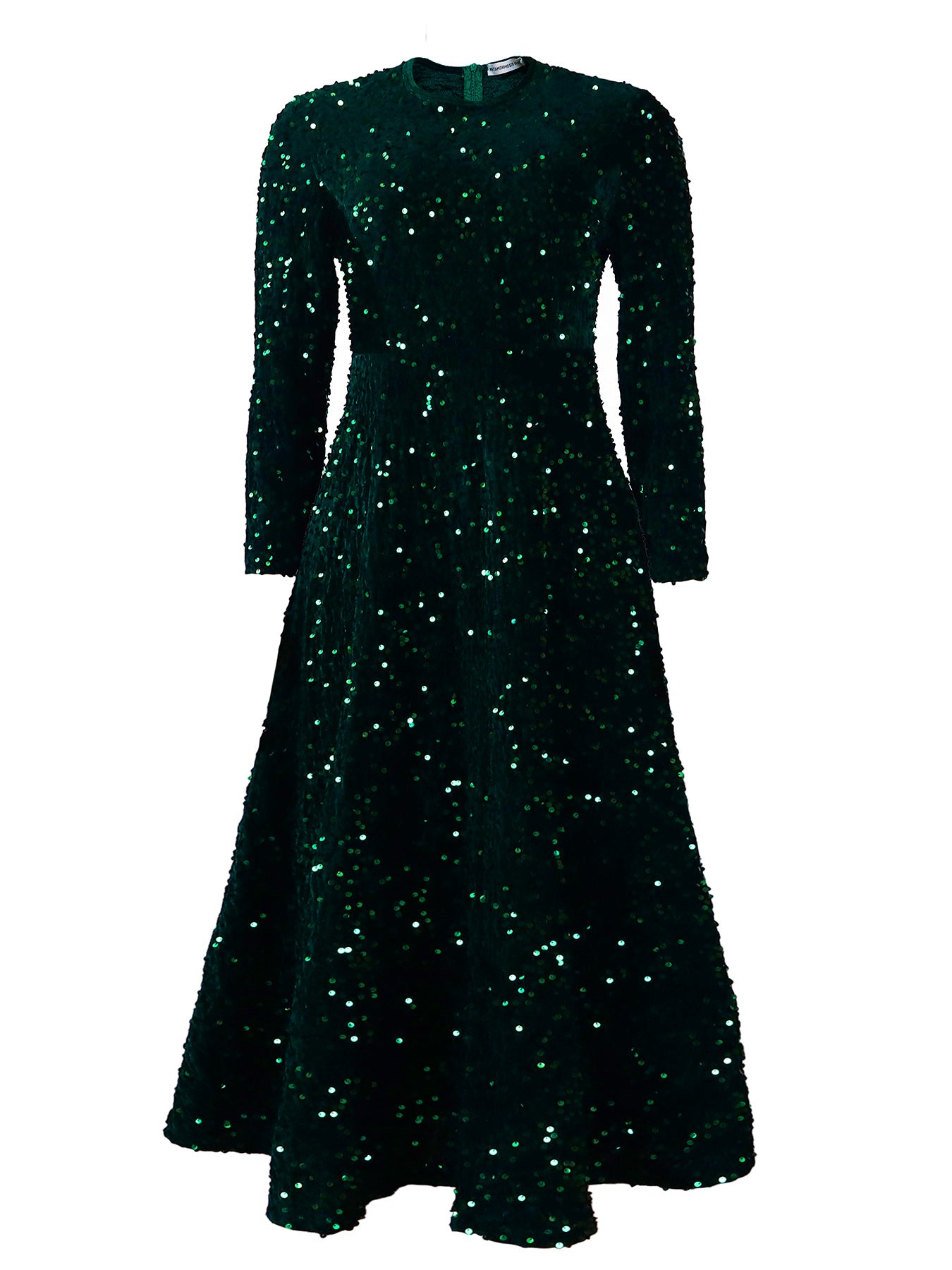 LOVERCCR D469 Cross-Border New Arrival Women's round Neck Long Sleeve Pure Color Sequins High Waist Temperament Mid-Length Formal Dress European and American Style Dress