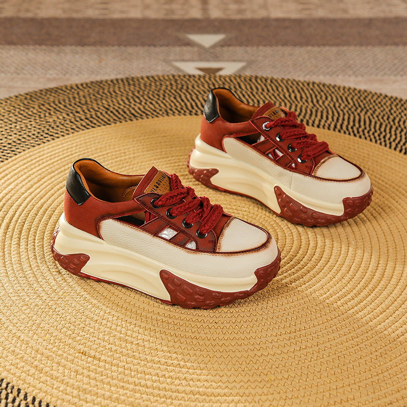 loveccr Small Casual Shoes for Women Summer New Versatile Thick Bottom Hollow out Dad Shoes Fashion Retro Sneaker