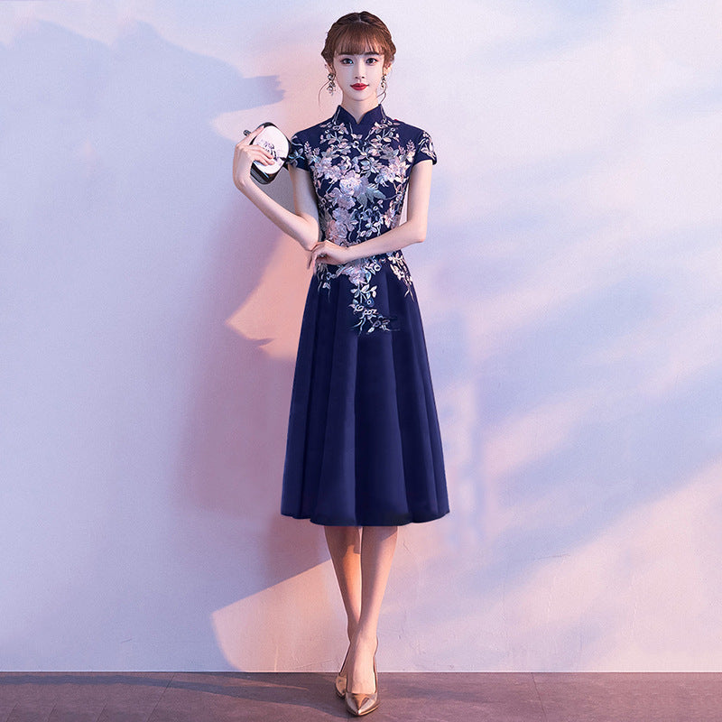 LOVECCR Chinese Evening Dress Female New Noble Banquet Host Temperament Long Cheongsam Chorus Performance Skirt Female