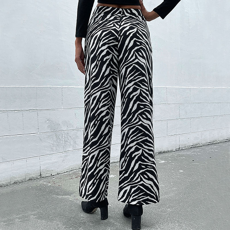 LOVECCR Hot new autumn and winter 2025 foreign trade casual trousers commuter zebra pattern printed wide-leg trousers women