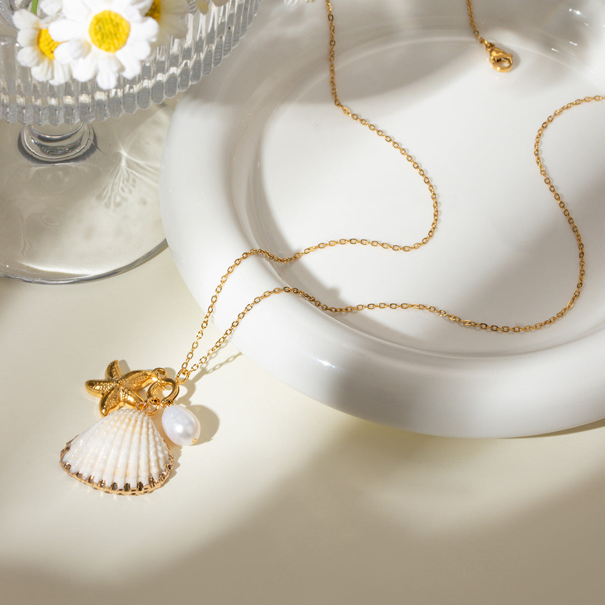 LOVECCR New Marine Series Pearl Accessories New Cross Border Fashion All-Match Starfish Shell Necklace Ornament