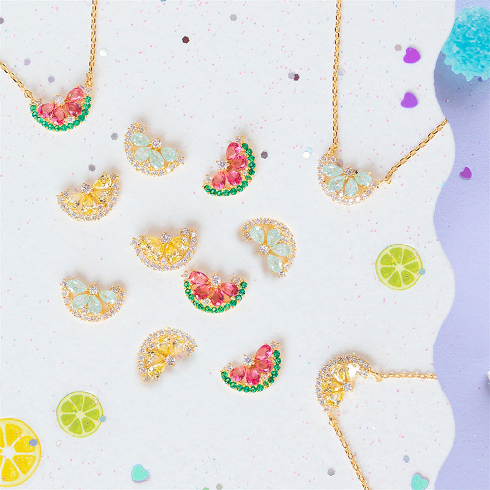 Summer Fresh Watermelon Fruit Necklace 18K Real Gold Micro Inlaid Color Zircon Pendant Cross-Border Sold Jewelry Jewelry Wholesale