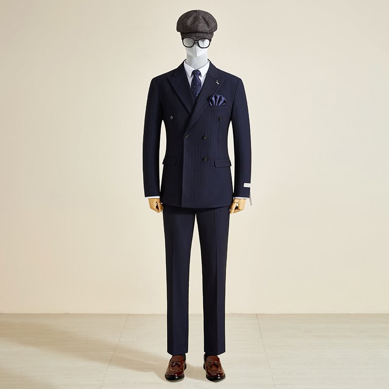 LOVECCR Mr. DT Striped Double Breasted Suit Suit Men's Light Luxury Formal Wear Retro British Style Suit Groom Wedding Suit