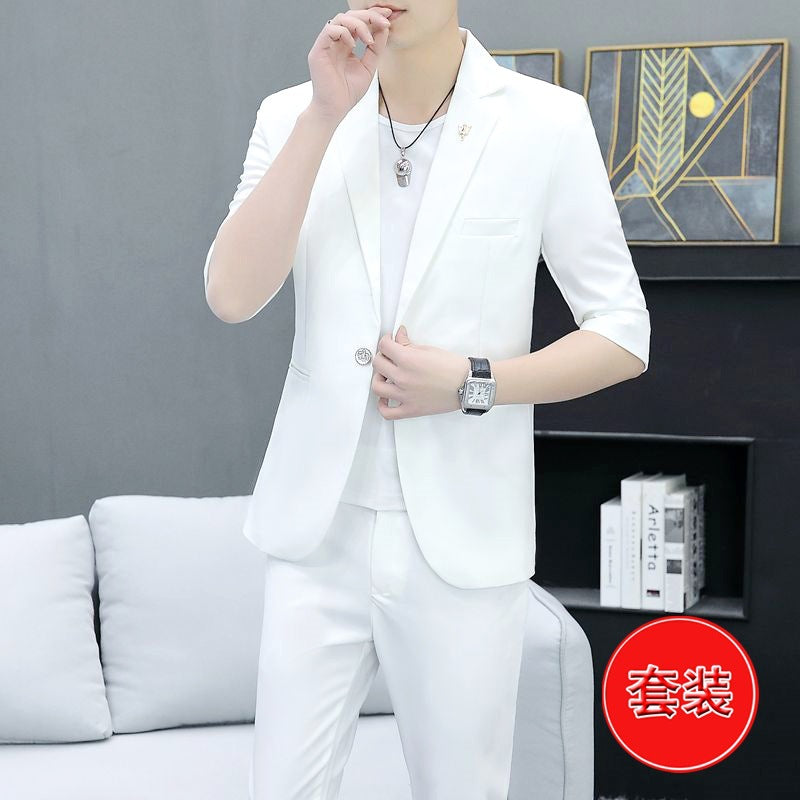 LOVECCR Suit Men's One Suit Matching Summer Korean Style Trendy Fashion Dress 3/4 Sleeve Non-Ironing Casual Small Suit
