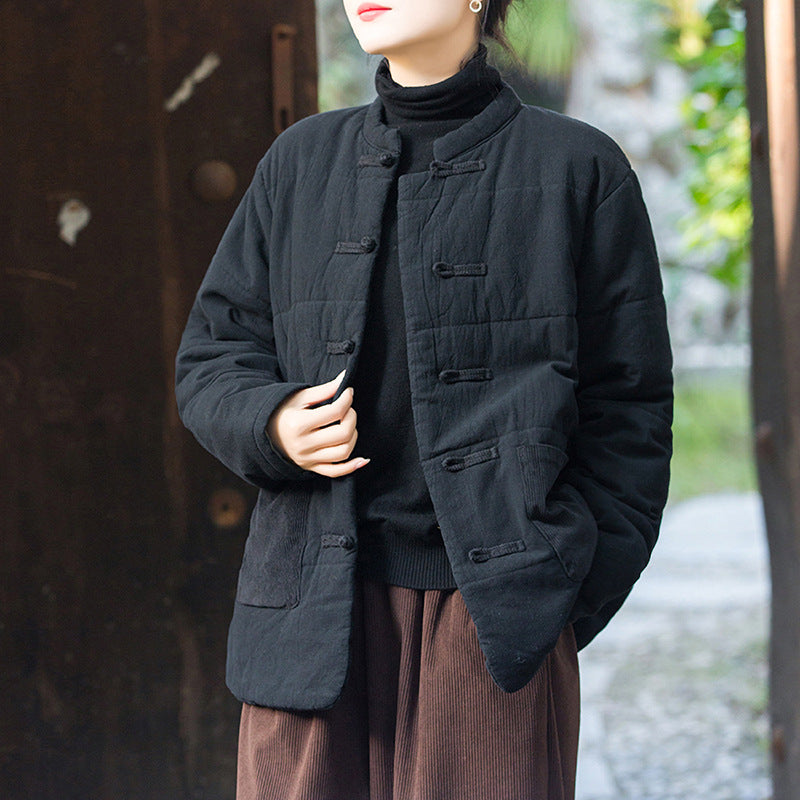 Padded and thickened padded jacket for women popular winter loose Tang suit buckle ethnic style cotton-padded clothing Zen tea clothing retro cotton-padded clothing