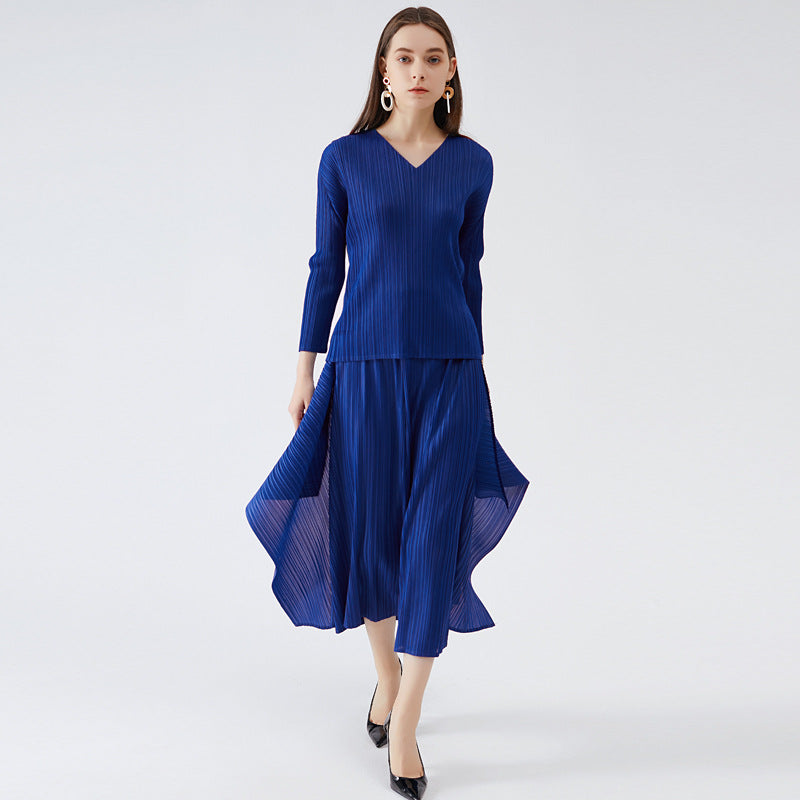 spring new Sanzhai simple women's clothing Korean version loose big swing skirt set temperament commuter long sleeve two-piece set