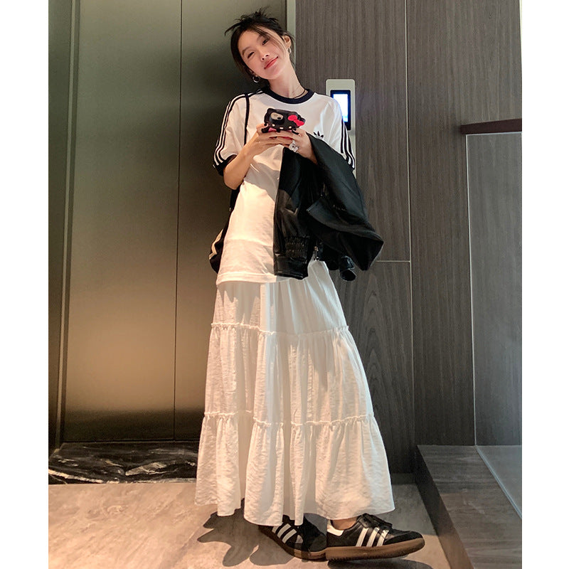Nantao Korean Style Gentle Pleated Skirt Women's Spring and Summer Elastic High Waist Cover Cross-Body Mid-Length A- line Cake Dress