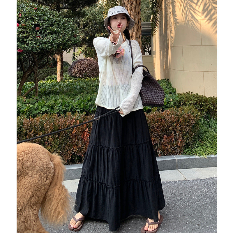 Nantao Korean Style Gentle Pleated Skirt Women's Spring and Summer Elastic High Waist Cover Cross-Body Mid-Length A- line Cake Dress