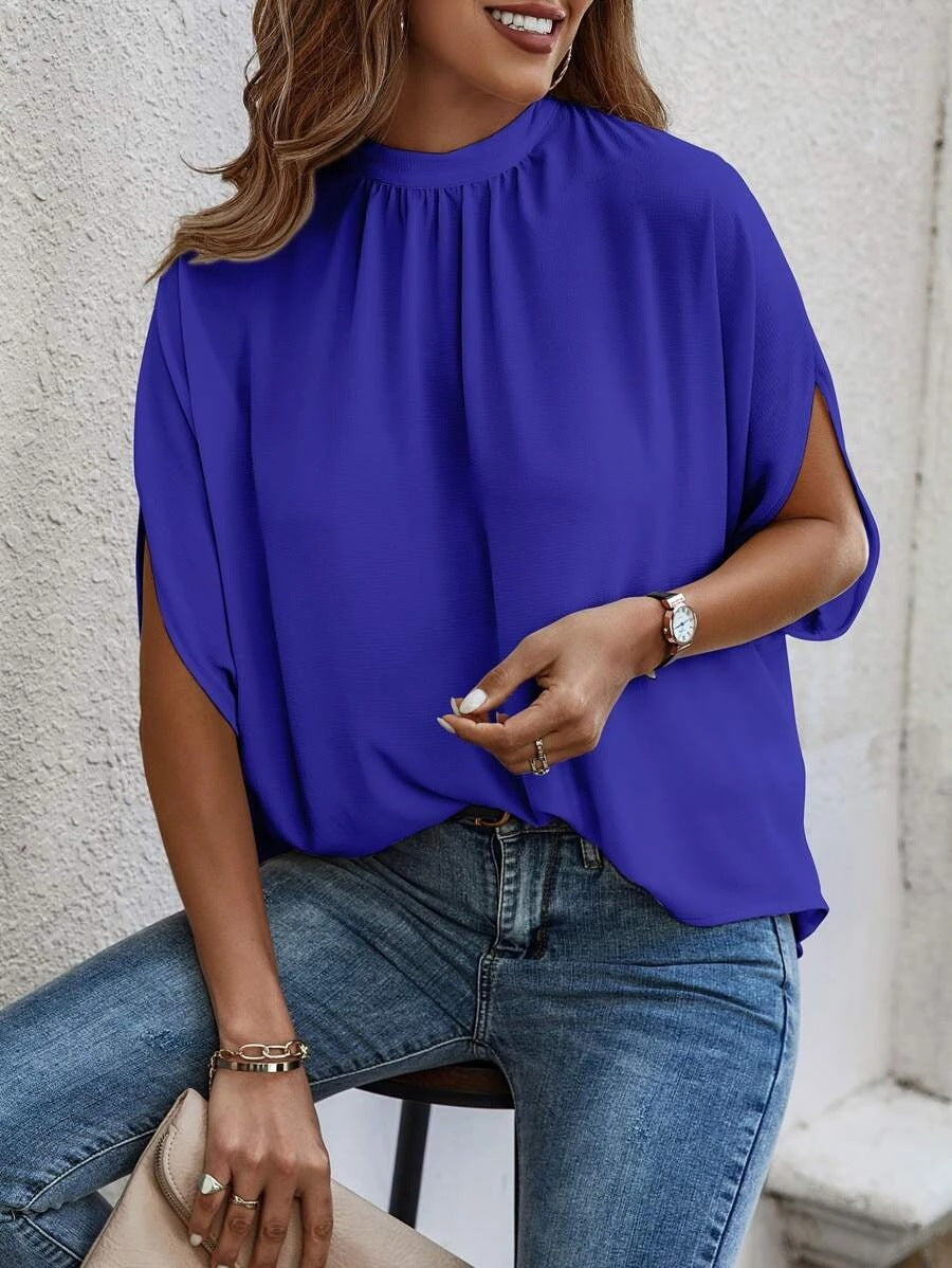 2025 Popular, , New women's clothing summer new casual fashion printed split-ended bat sleeve top women