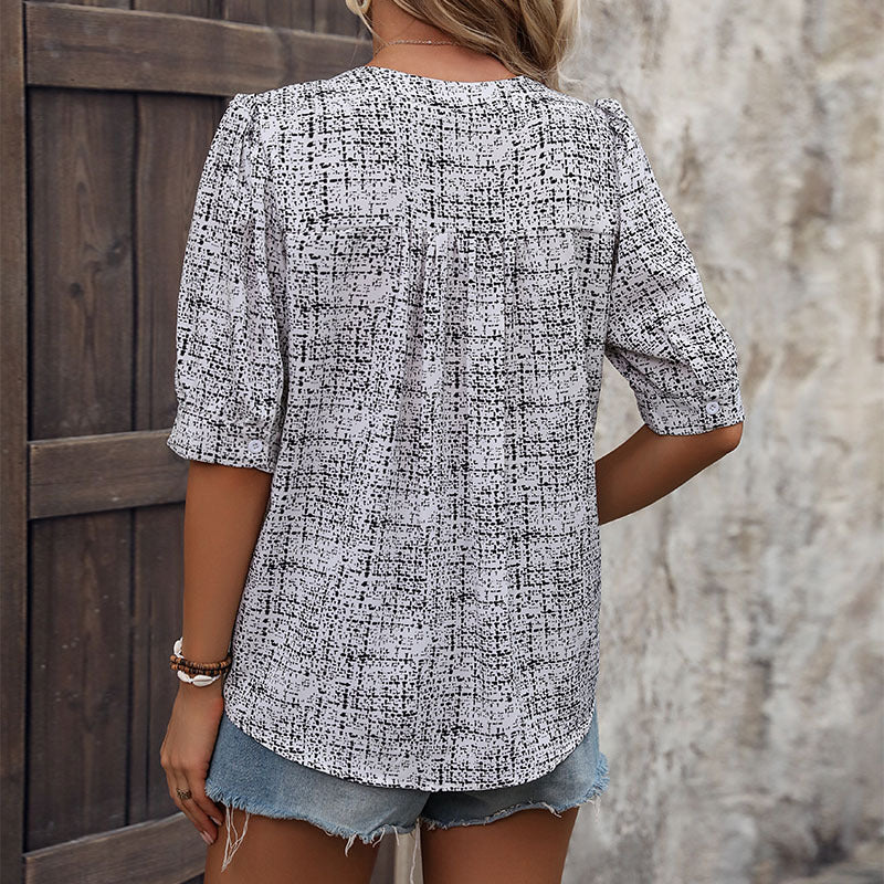 LOVECCR popular spring and summer stand-up collar short-sleeved shirt temu new women's top Ali hot sale V-neck plaid women's shirt