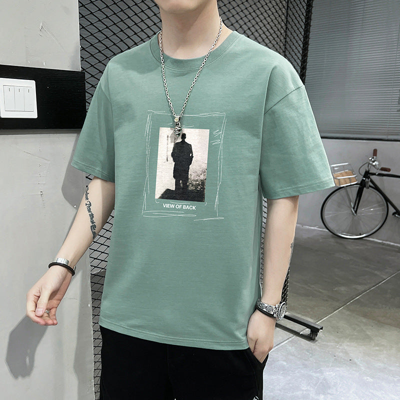 New Men's Short Sleeve T-shirt Men's New Student Cotton T-shirt Summer round Neck Half Sleeve Youth Undershirt Ins Fashion Brand