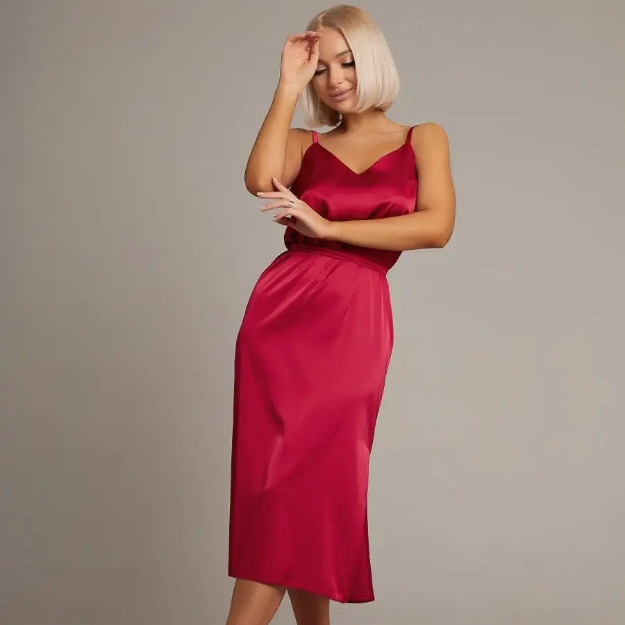 LOVERCCR Zip-up V-neck Waist-Tight Suspender Dress Elegant Lace-up Long Dress