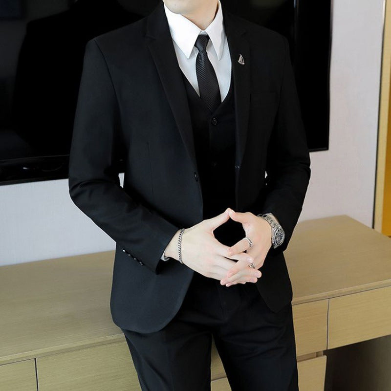 LOVECCR Formal Wear Gray Two Buckle Suit Suit Men's Three-Piece Suit Men's Business Casual Suit Korean-Style Slim Fit Groom Dress