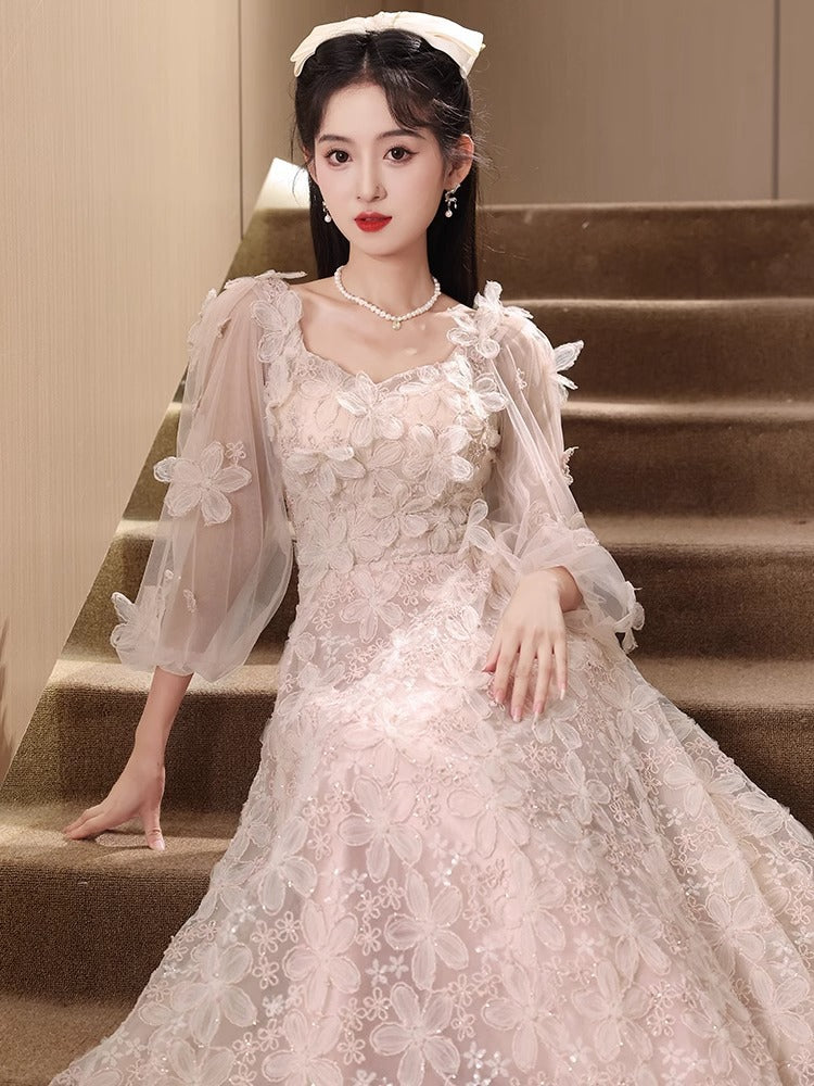 LOVERCCR Evening Dress for Women New High-End Light Luxury Minority High-End Socialite Noble Fairy Pink Flowers