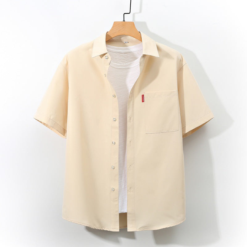 Foreign Trade Men's Short-Sleeved Shirt Japanese Youth Cross-Border Pure Color Simple Loose plus Size Youth Shirt Men's Wholesale