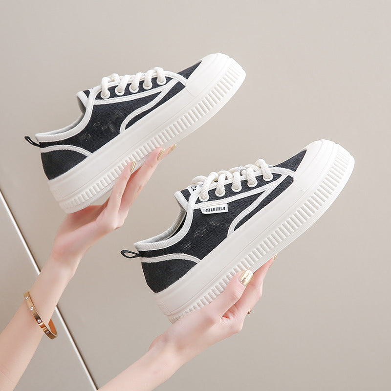 loveccr Breathable White Shoes Women's Shoes New Summer Mesh Shoes Super Hot All-Match Platform Lace Thin Casual Sneakers