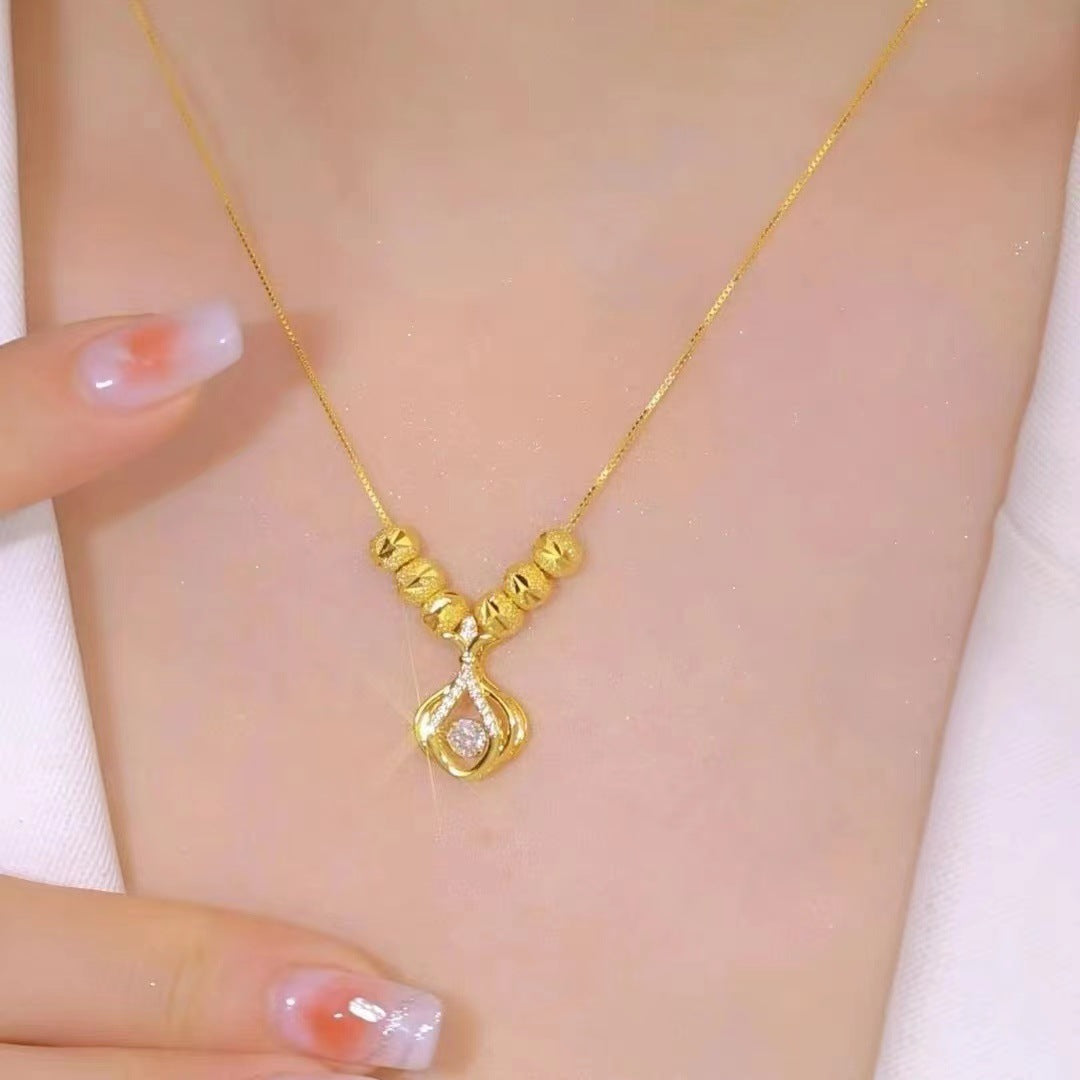Smart Lucky Bag Necklace Women's Gold Six Beads Lucky Net Red All-Match Clavicle Chain New Design Sense Pendant