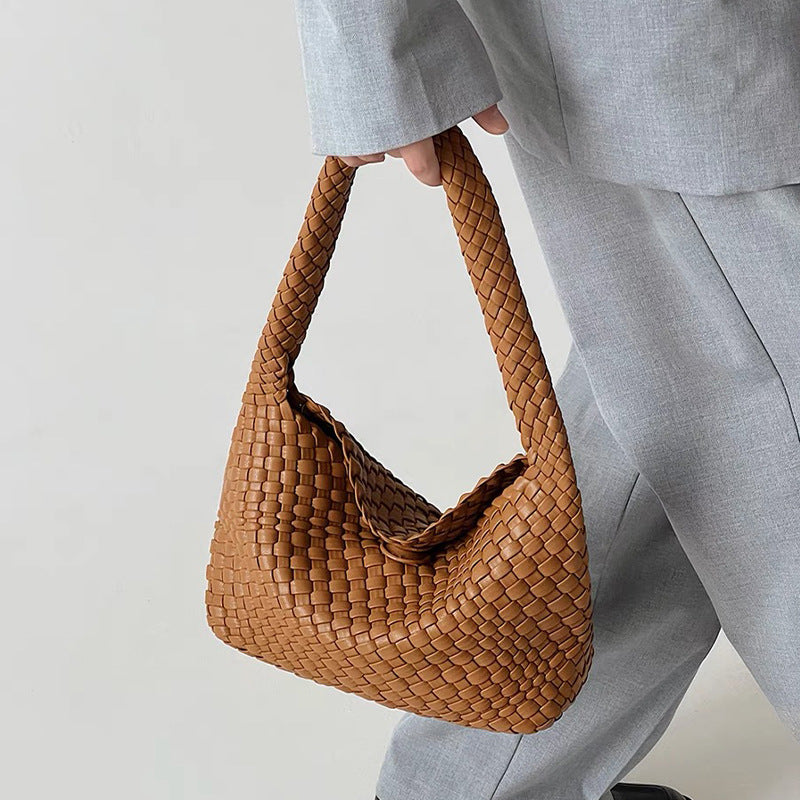loveccr Niche Women Bag Hand-Woven Lunch Box Bag High-Grade Underarm Bag Women's Bag Cross-Border Portable Shoulder Bag