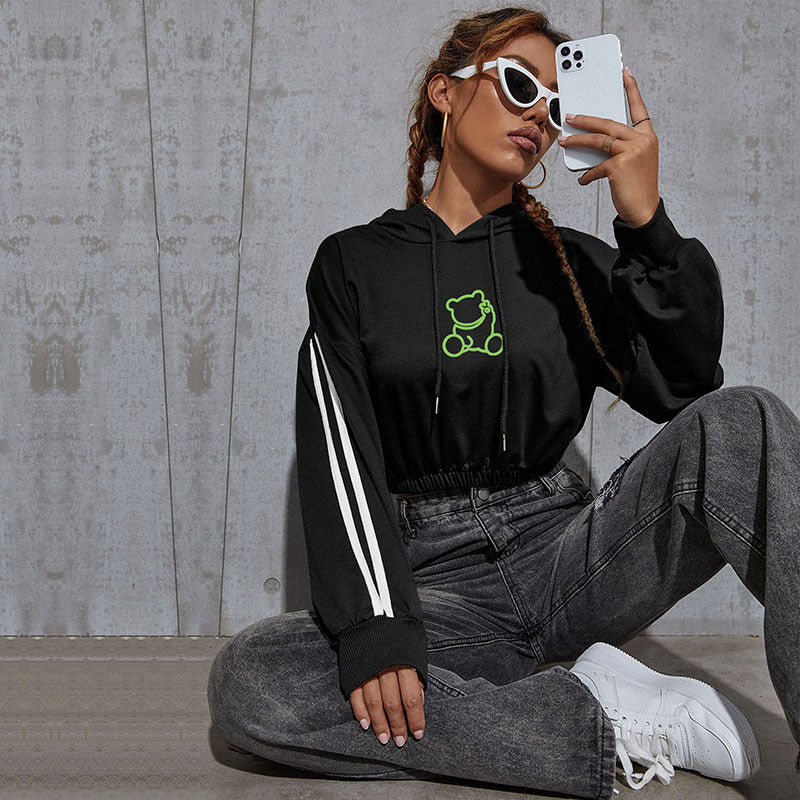 LOVECCR New popular autumn and winter new casual Popular trade 2025 women's clothing striped printed short hooded sweater