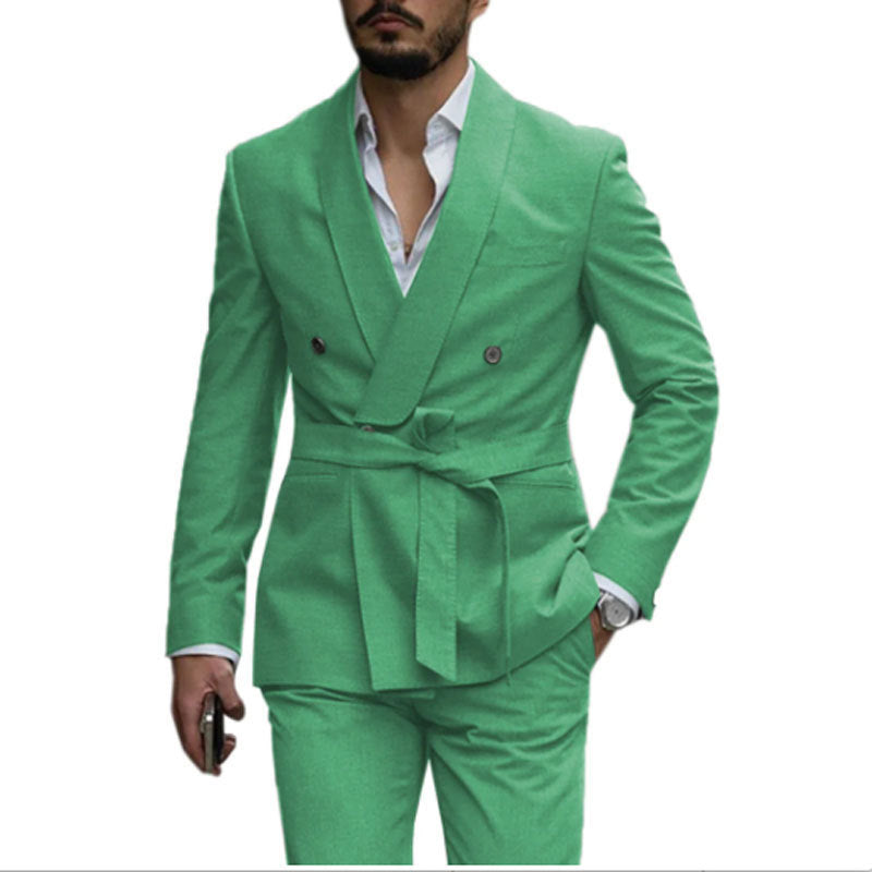 LOVECCR Cross-Border New Arrival Men's Suit Two-Piece Belt Men's Suit Suit Slim Fit Korean Gown Suit