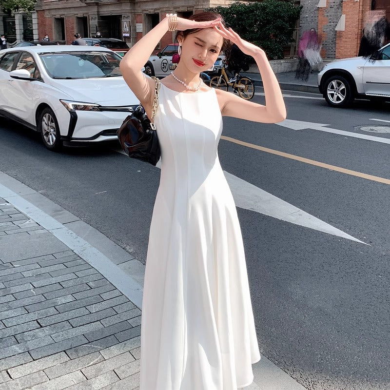 LOVECCR White Suspender Dress White Moonlight off-Shoulder License Slim White Dress Registration Small Dress Birthday Dress Summer