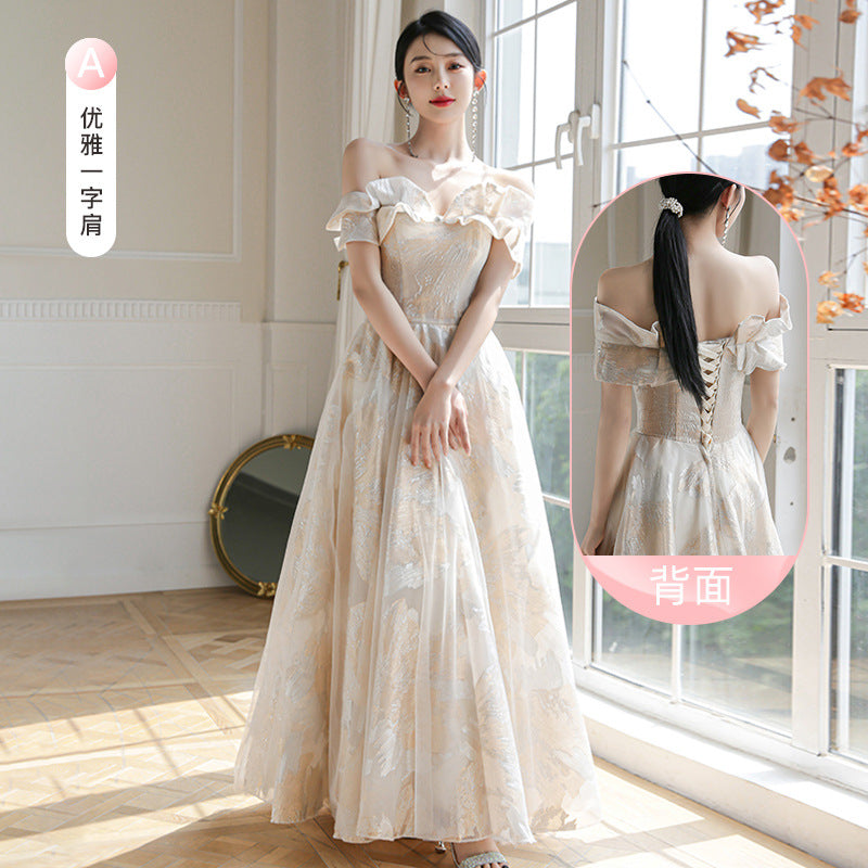 LOVECCR Champagne Bridesmaid Dress Women's New Spring Evening Dress Fairy Sisters Group Senior Niche Long