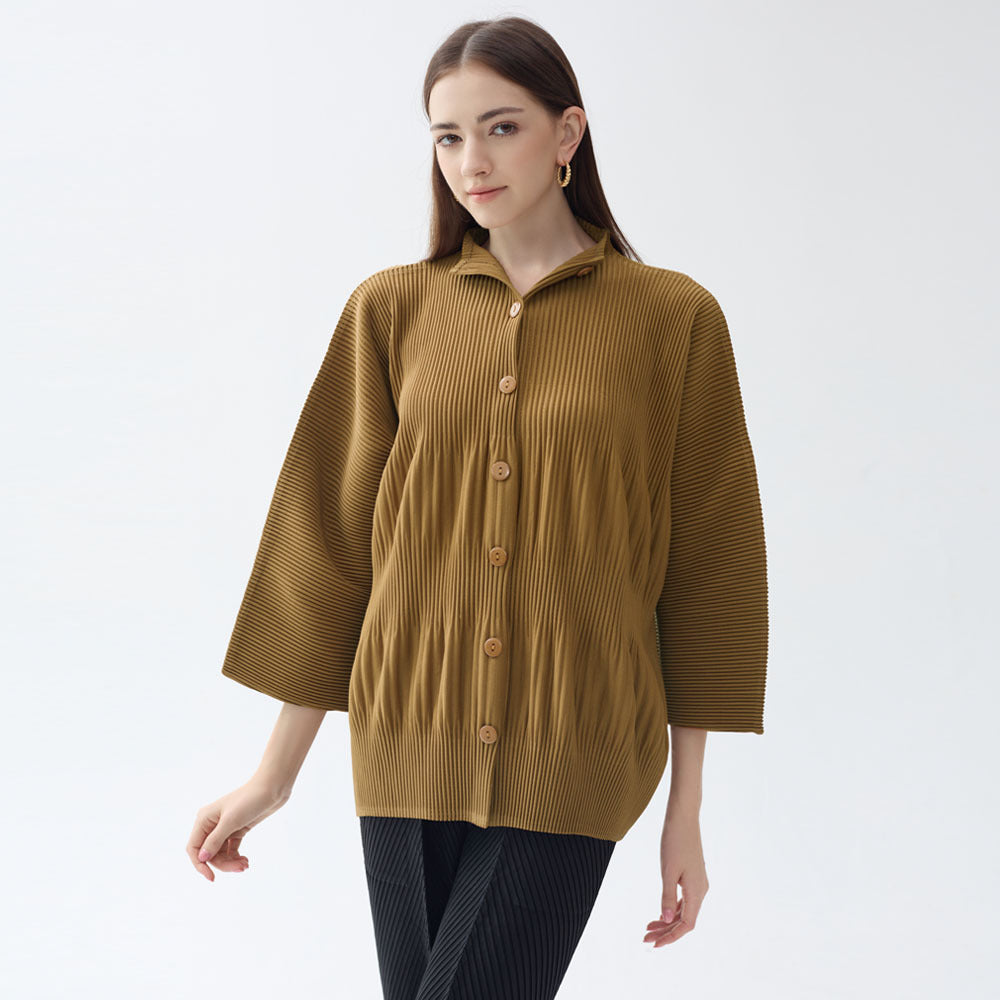 spring new thickened single-breasted shirt women's solid color pleated loose casual style with long-sleeved top