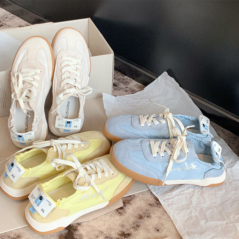 2025 Sheepskin version~ New summer Korean version candy color casual versatile sports board shoes round head breathable German training shoes women