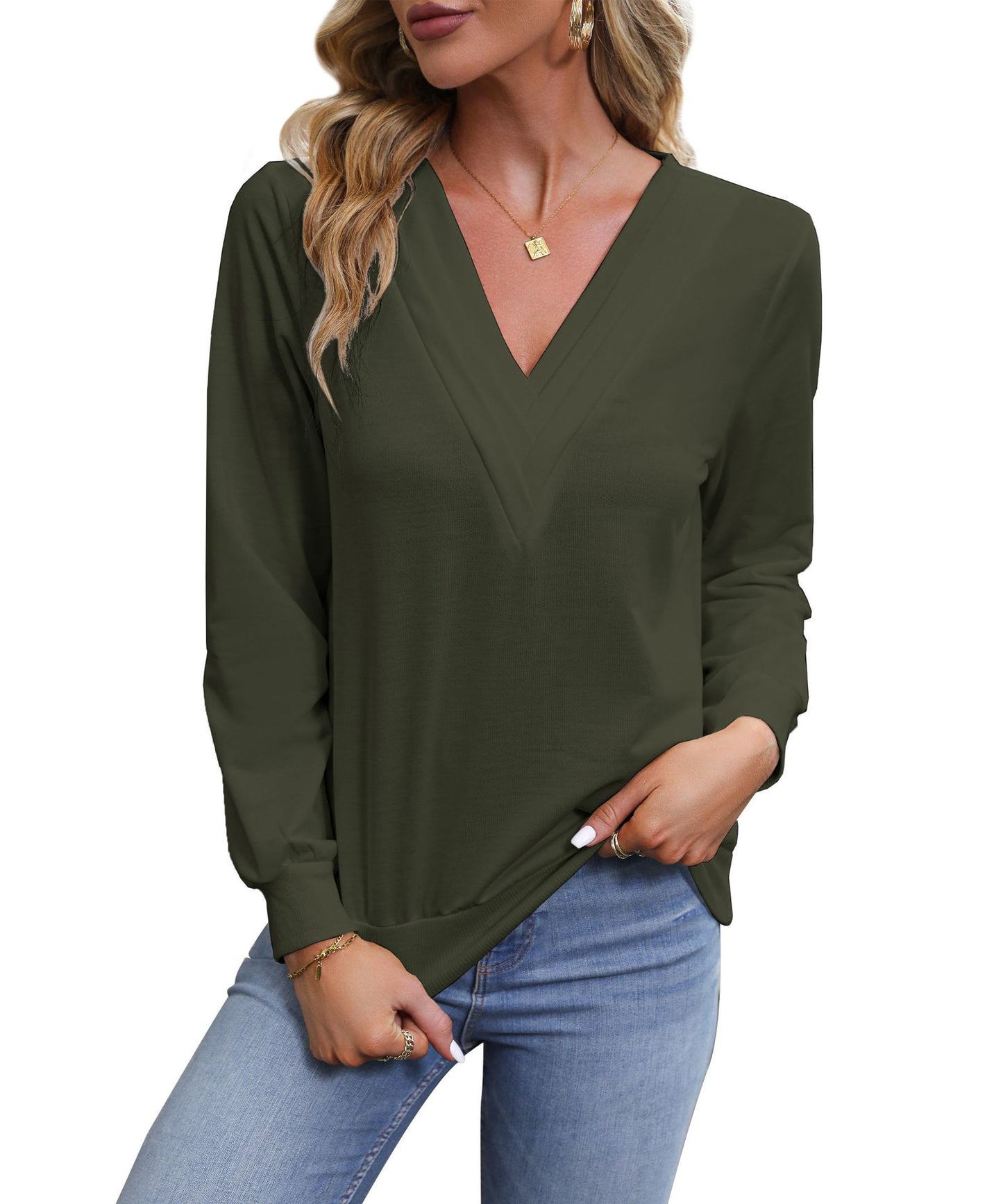 LOVECCR foreign trade Hot new 2025 women's clothing design top autumn v-neck commuter pullover sweater