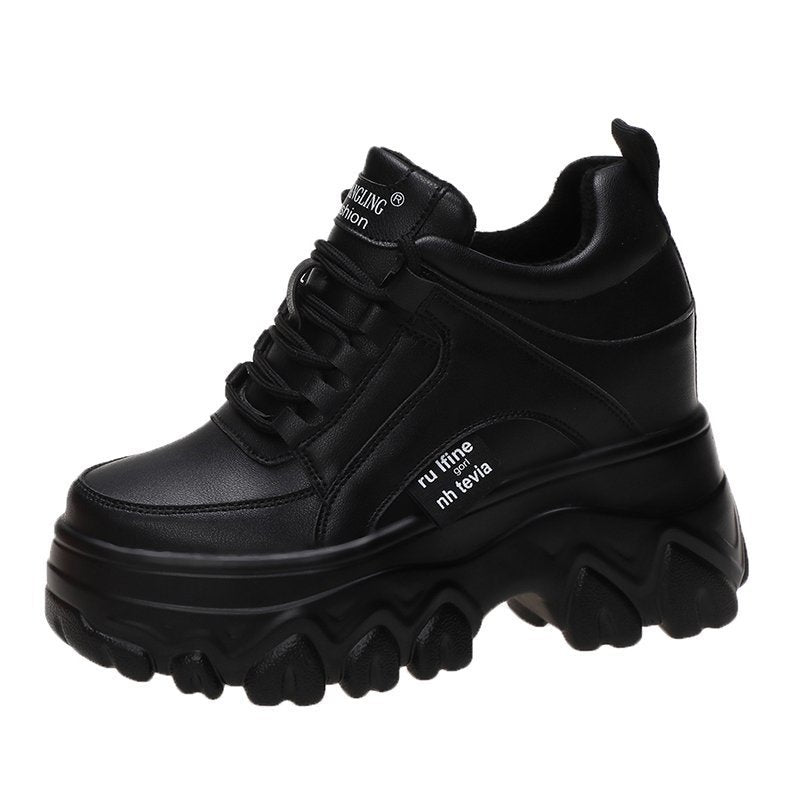 loveccr Platform Heel Height Increasing Insole Dad Shoes Women's Spring and Autumn New Fashion Lace-up Sports Casual Shoes Korean Style Students' Shoes