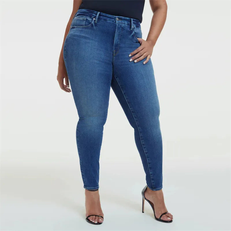 2024 plus Size Stretch Women's Jeans European and American Large Size Belly Contraction Butt-Lift Underwear