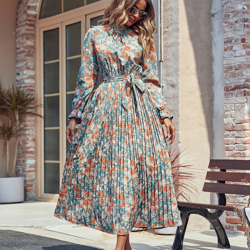 LOVECCR foreign trade Hot autumn and winter new women's clothing 2025 printed dress long pleated skirt