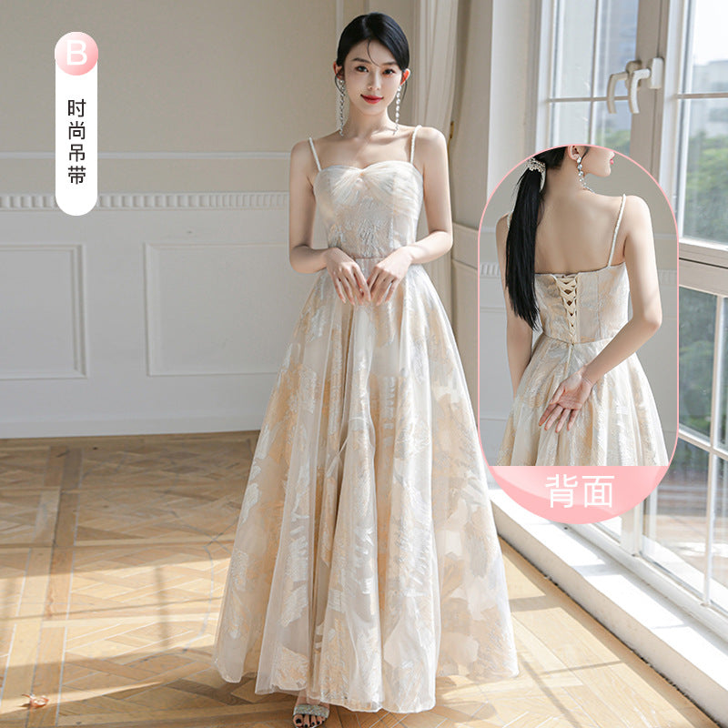 LOVECCR Champagne Bridesmaid Dress Women's New Spring Evening Dress Fairy Sisters Group Senior Niche Long