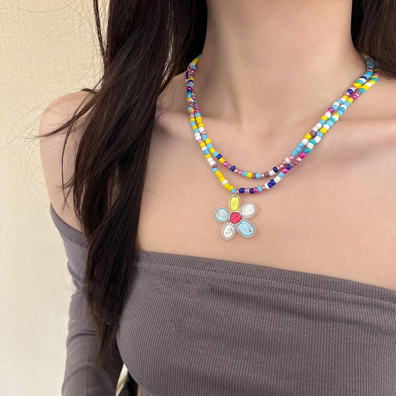 LOVECCR INS Dopamine Color Beaded Necklace New Fashion All-Match Special-Interest Design High Sense Necklace