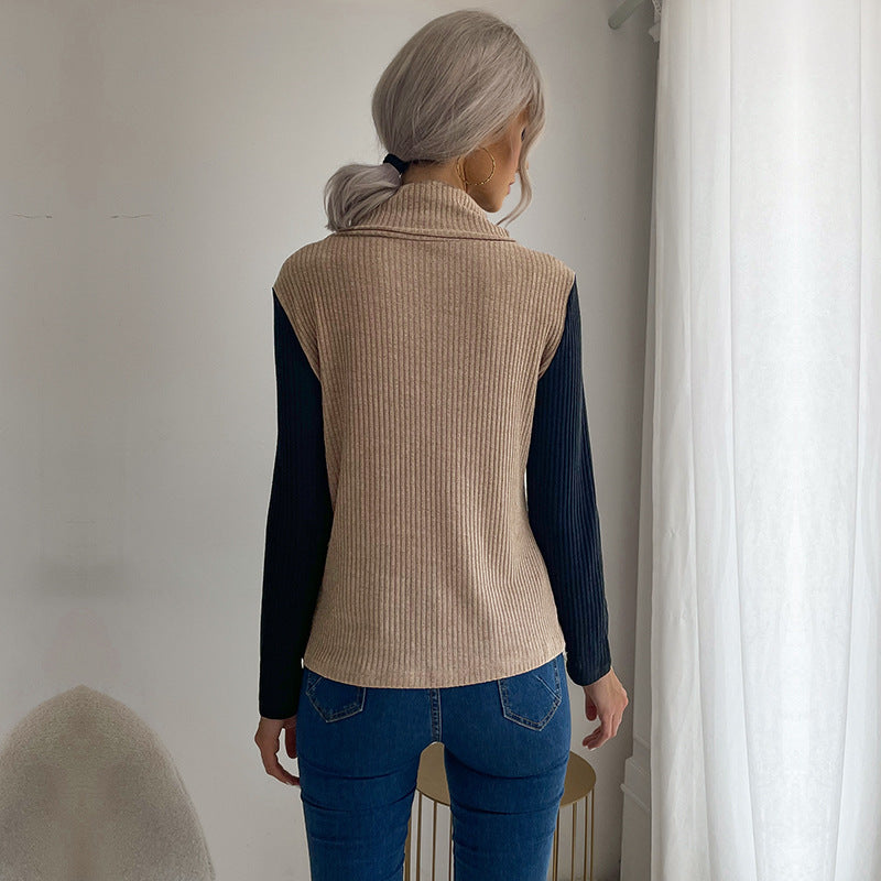 LOVECCR Hot New Hot Trade Splicing Top 2025 Casual Women's Autumn Long Sleeve Pullover Knitted Sweater