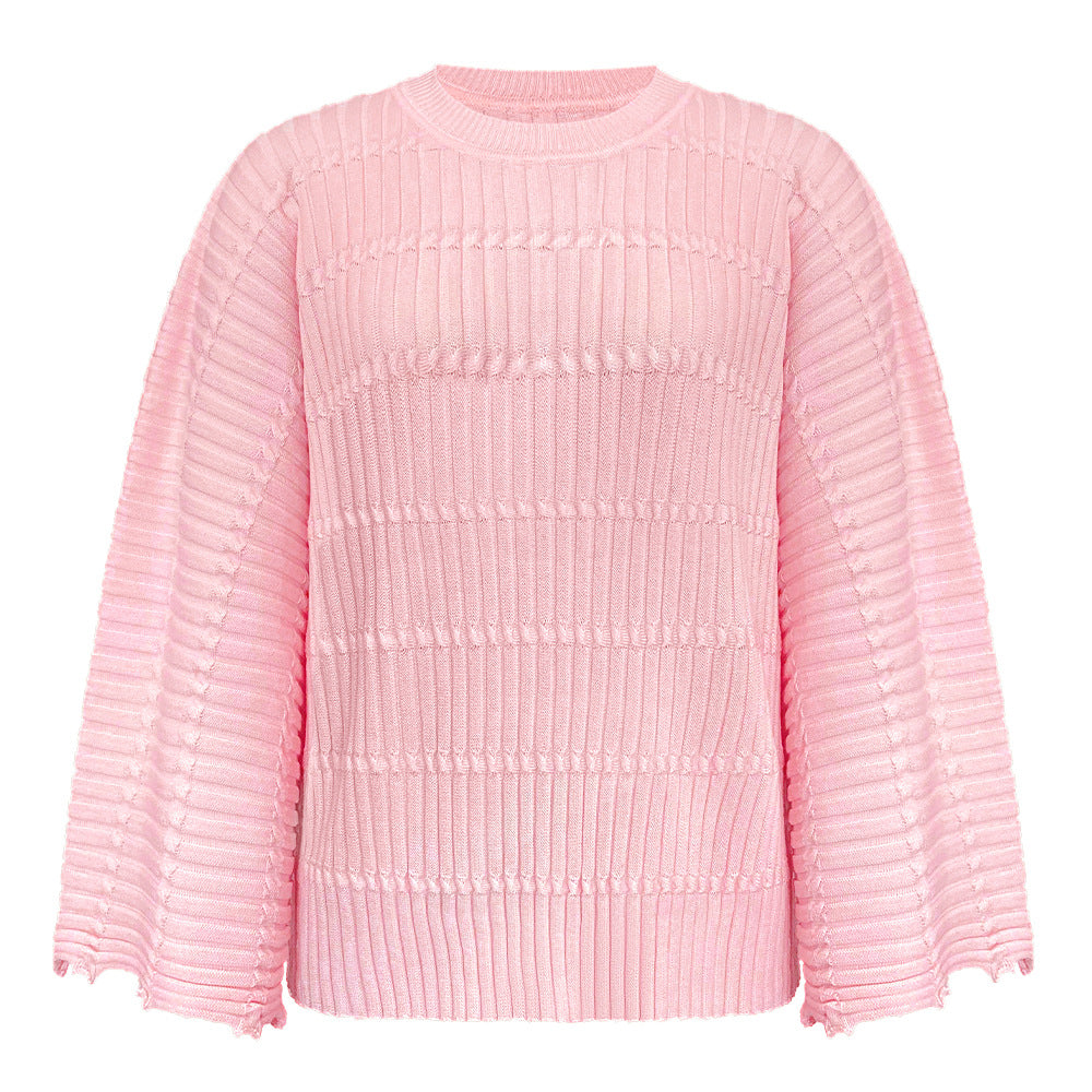 Miyake sweater women's spring new pullover loose bat sleeves versatile lazy wind knitted jacquard jacket women