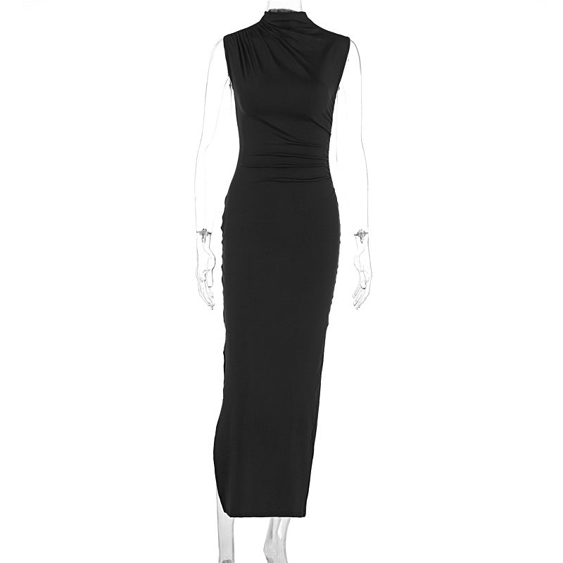 LOVECCR style cross-border summer new solid color split fork high waist slim fit sexy sleeveless long women's dress