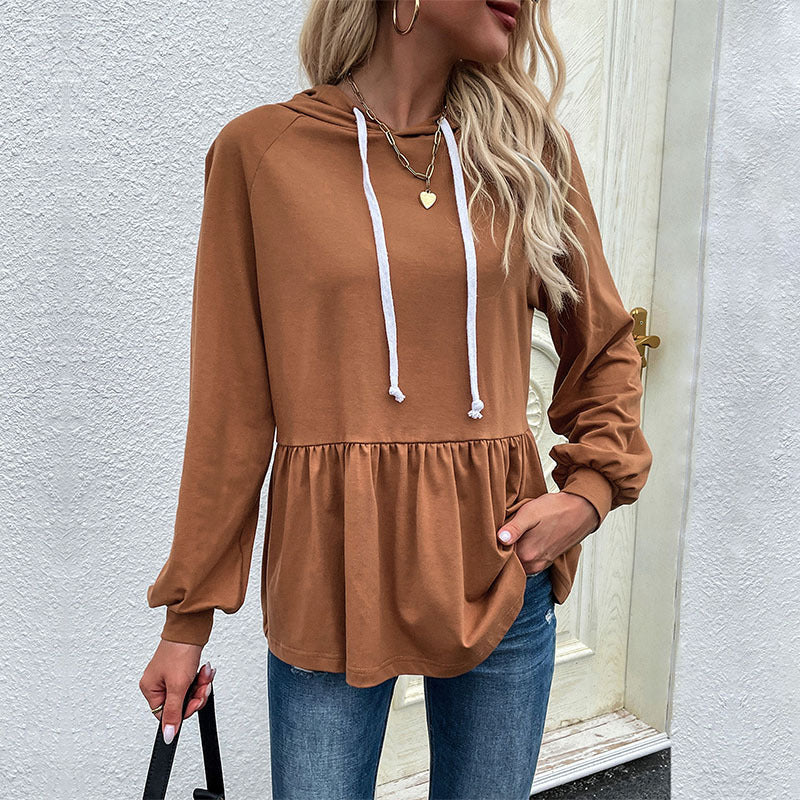LOVECCR Cross-border popular new 2025 women's clothing pullover hoodie solid color splicing long-sleeved Popular trade hooded sweater women