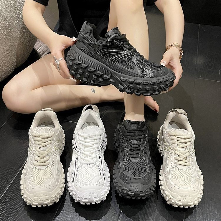 loveccr Tire Men's and Women's Same Style Sports Shoes Women's New All-Match Casual Thick Bottom Increased Durian Dad Shoes Women's