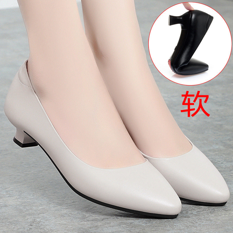 loveccr Genuine Leather Stewardess Work Shoes Women's Black Leather Shoes Small Heel Professional Business Workwear Formal Wear Mid-Heel High Heel Interview Women's Shoes
