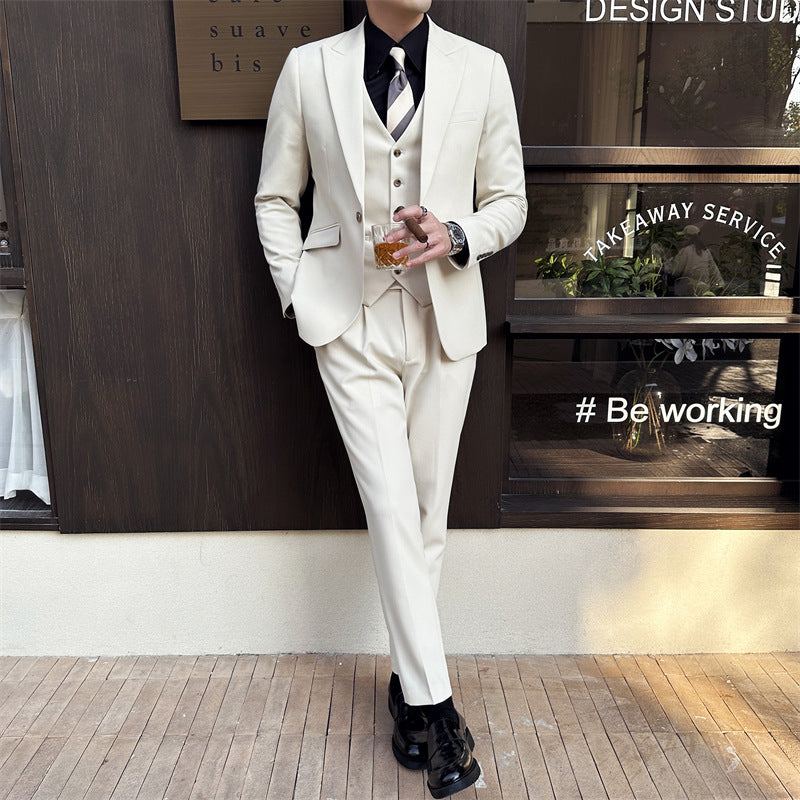 LOVECCR Suit Suit Men's Three-Piece Suit Trendy Korean Slim Fit Business Casual Small Suit Coat Groom Wedding Suit