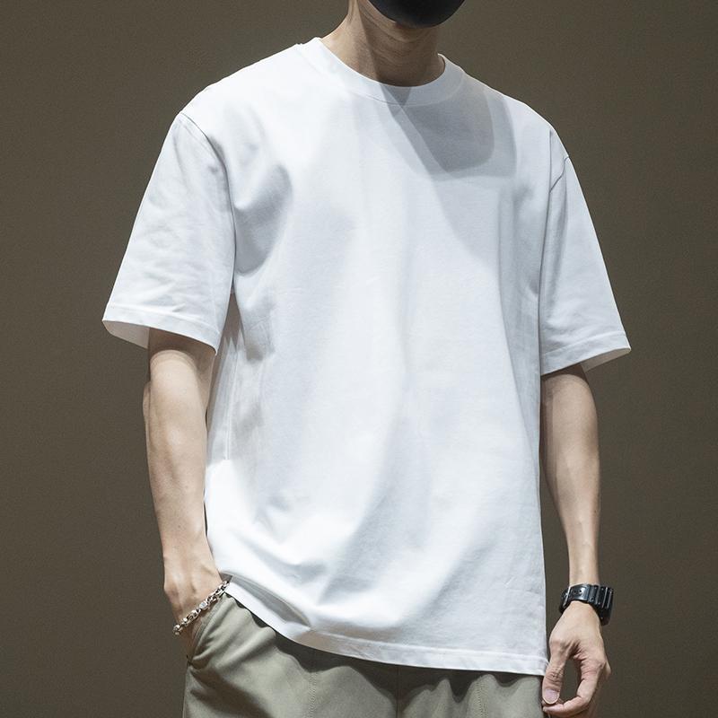 Cotton Heavy Short Sleeve All-Matching T-shirt Men's Elbow-Sleeved Top Summer Loose plus Size Men's Cotton Fat plus-Sized plus