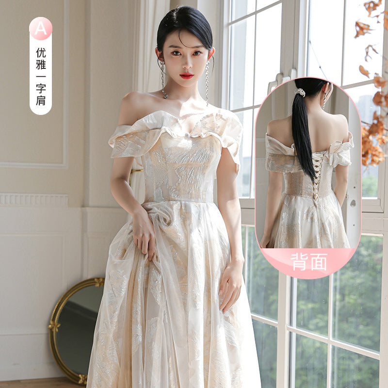 LOVECCR Champagne Bridesmaid Dress Women's New Spring Evening Dress Fairy Sisters Group Senior Niche Long