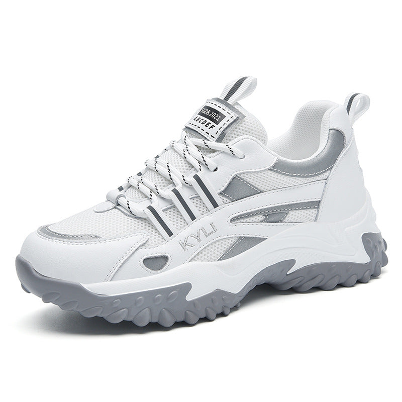 loveccr Dunhu Authentic Leather Clunky Sneakers Women's Thick Bottom Spring New Flying Woven Women's Shoes Casual Sneaker Korean Style 58306