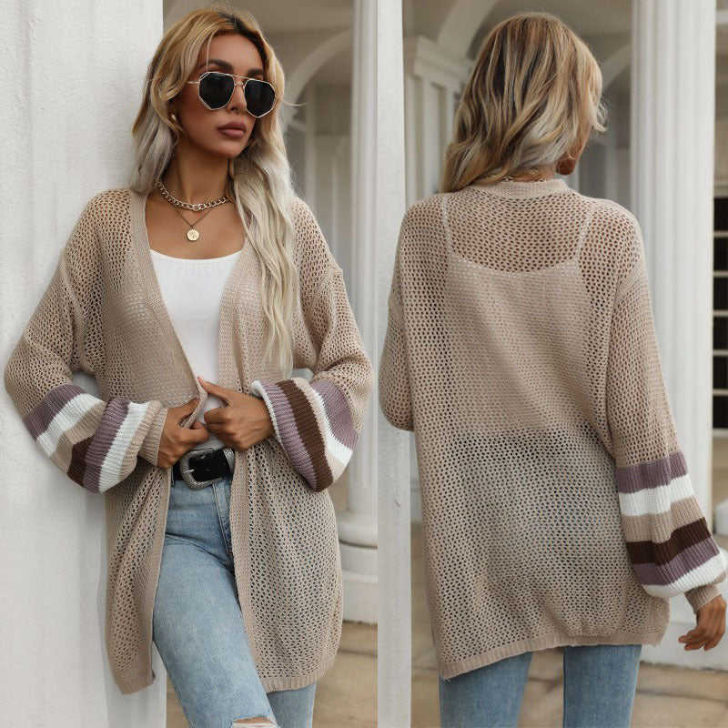 LOVECCR Strictly selected Hot autumn 2025 medium and long contrasting color loose sweater knitted cardigan thin coat women