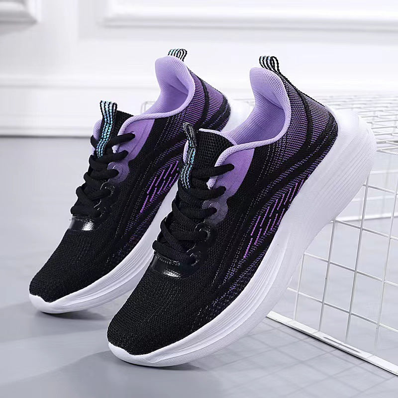 loveccr Flying Woven Women's Shoes Spring Mesh Sneaker Soft Bottom Lightweight Student Running Shoes Breathable Casual Shoes Cross-Border